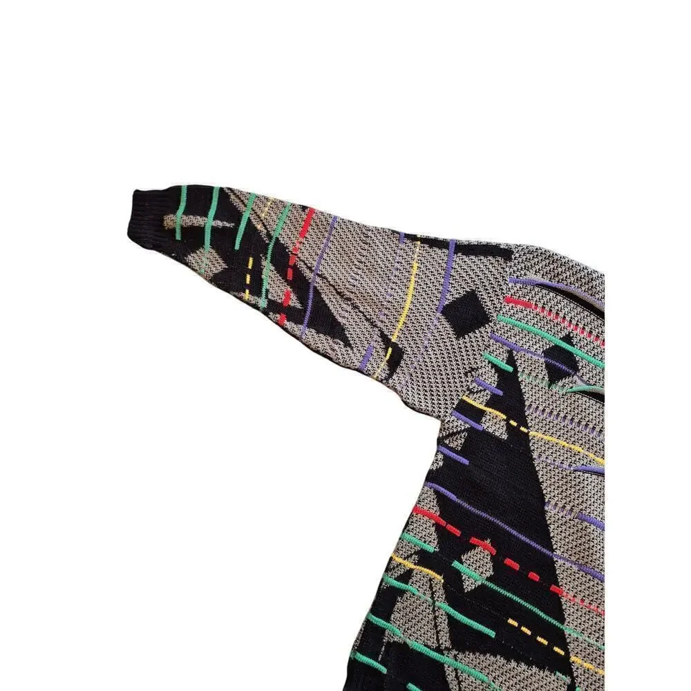 VTG Hilton Coogie Style  XL Acrylic Sweater Grey/Blk Cubist Face - Picture 8 of 11